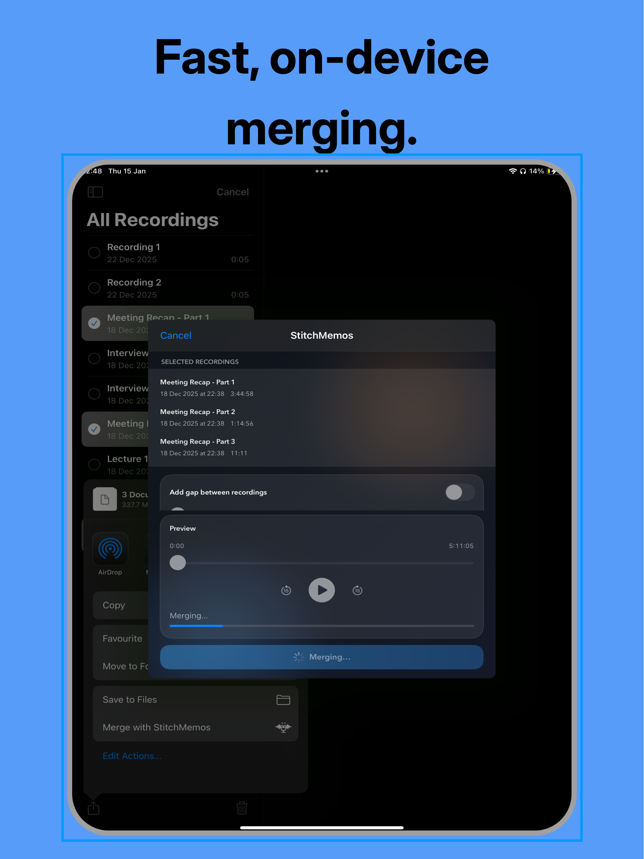 Merge Voice Memos: StitchMemos