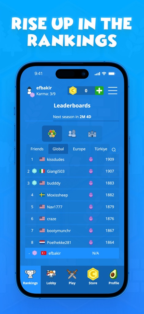 Colonist.io - Die App präsentiert detaillierte Bestenlisten, die Spieler weltweit einordnen, ergänzt durch praktische regionale Filteroptionen für einen besseren Überblick.
