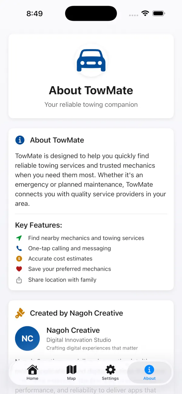 #6. TowMate App (iOS) Ved: Gregory Hogan
