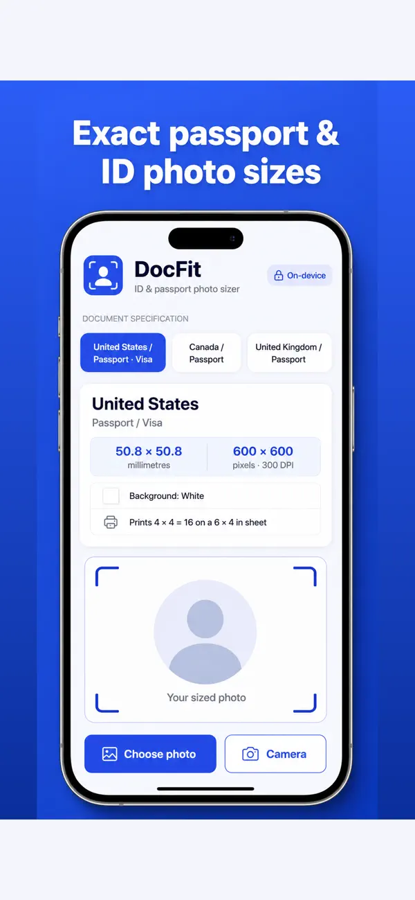 Screenshot #1 pour DocFit: ID & Passport Photo