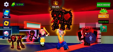 Steal all and Catch Animal - The app captures the high-stakes environment of heists, featuring a character carrying a formidable dark elephant-like brainrot and other menacing red figures, emphasizing the chaotic maps.