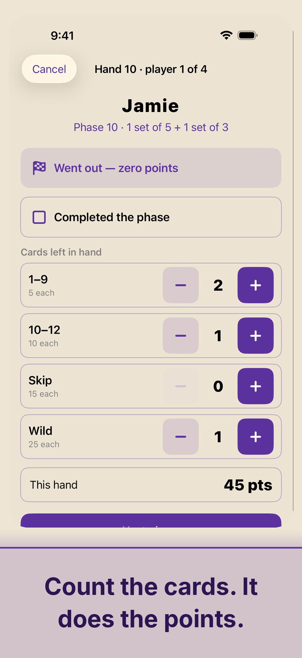 Screenshot 2 of Phase Scorer for Card Games