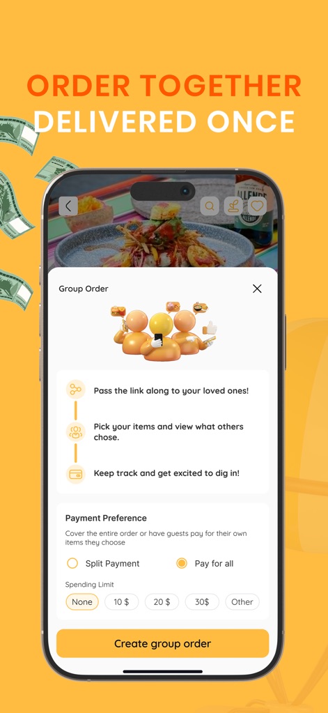 LYXA - ليكسا - Esta herramienta facilita los 'Group Order' con pasos claros para compartir y opciones flexibles de pago, permitiendo a los usuarios elegir entre 'Split Payment' o 'Pay for all'.