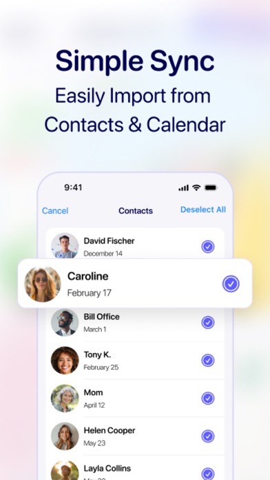 Birthday Reminder and Calendar Screenshot