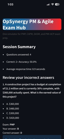 OpSynergy PM & Agile Exam Hub screenshot