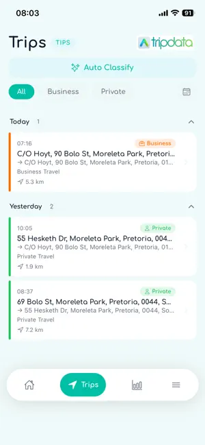 TripData - SA Logbook iPhone screenshot 2