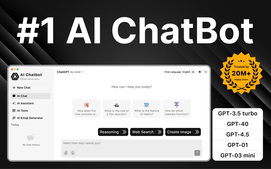 #1. ChatBot- AI Chat Assistant (macOS) 由: Subhan Dilawar
