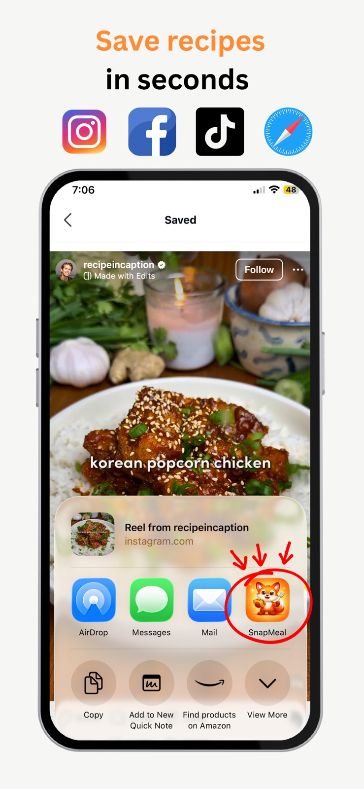 SnapMeal: Recipe & Calories iphone screenshot 2