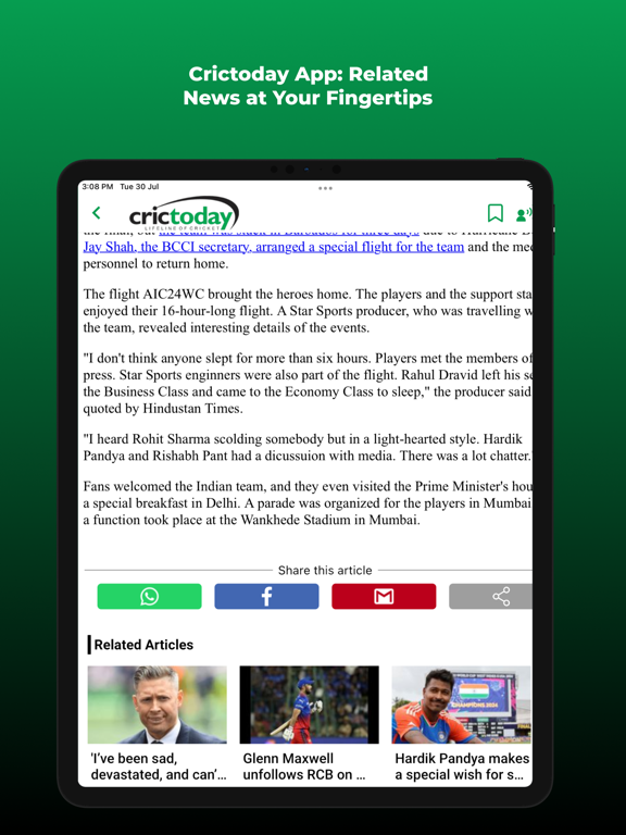 Cricket Today iPad screenshot 5 - Sports app