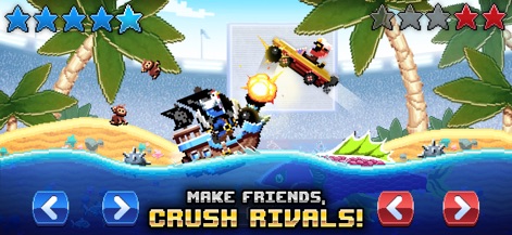 Drive Ahead! - Fun Car Battles - Witness unique aquatic battlegrounds where vehicles clash amidst palm trees and ocean waves, adding a refreshing twist to the game's competitive combat.