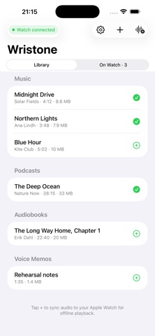 Wristone: Watch Audio Player iPhone screenshot