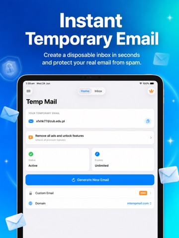 Temp mail Disposable Email iPad screenshot