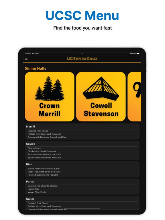 UCSC Menu iPad screenshot 1 - Food & Drink app
