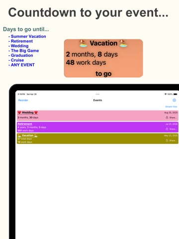 Days2Go! iPad screenshot
