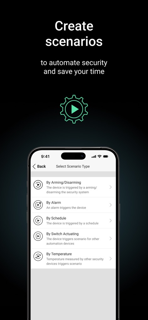 Ajax Security System - Dieses Feature der App ermöglicht Nutzern die Erstellung individueller Automatisierungsszenarien und bietet verschiedene Auslösetypen für eine maßgeschneiderte Sicherheitssteuerung.