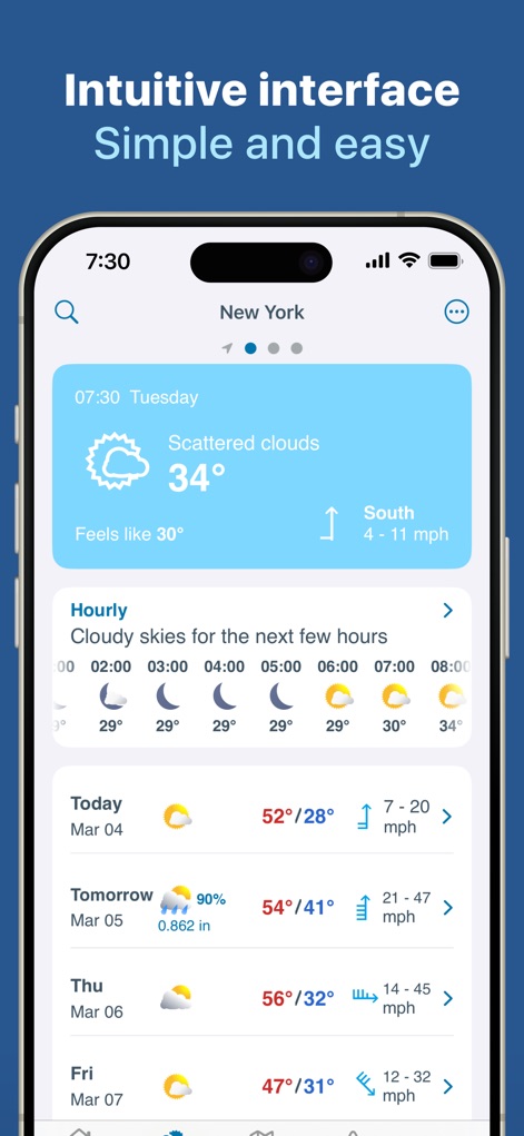 Meteored - Weather Radar - Users can quickly view the current weather conditions and a detailed hourly breakdown for immediate planning.