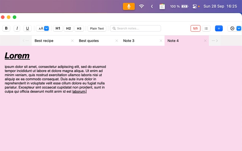 Menu QuickNote screenshot