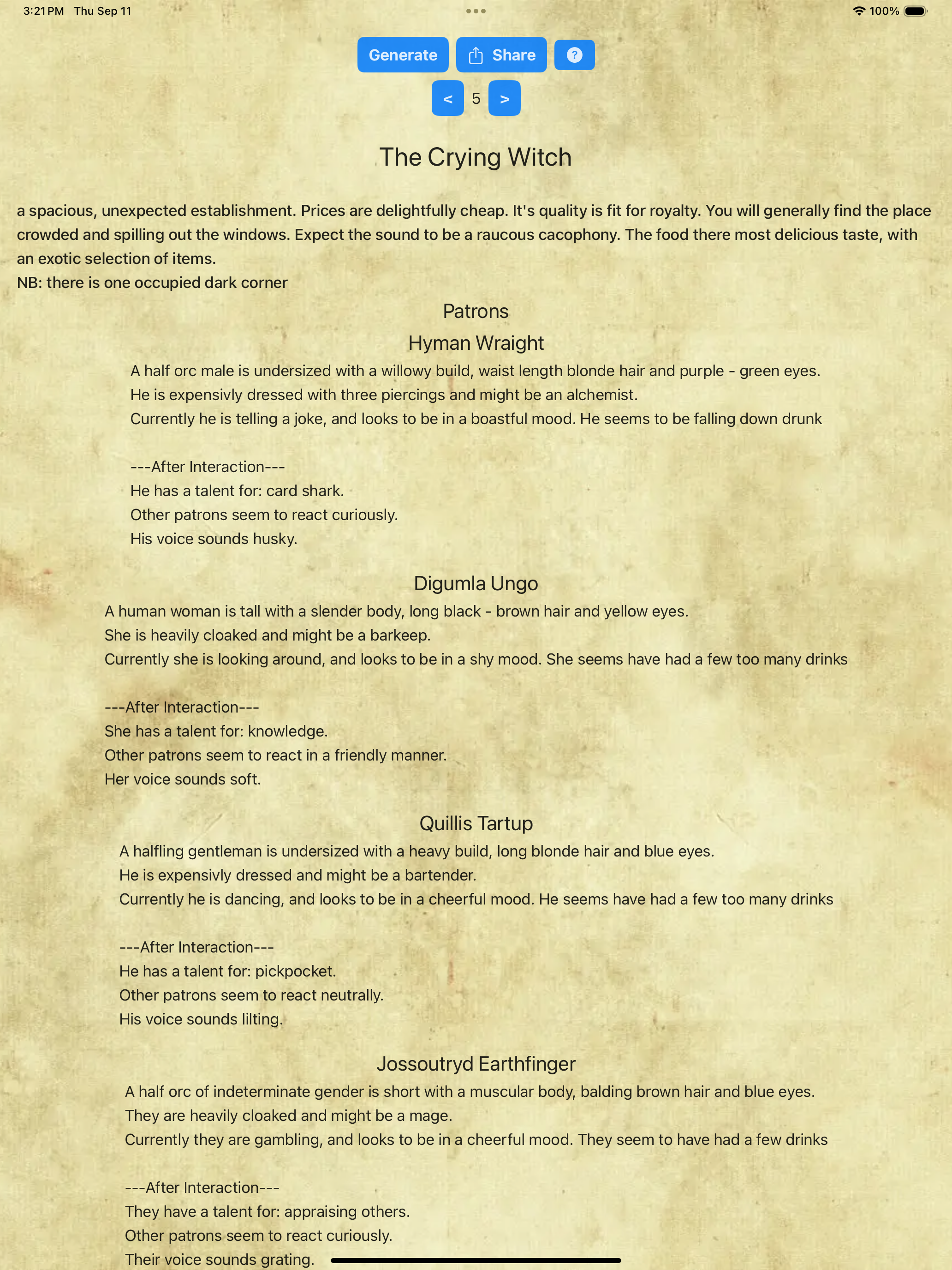 Tavern Generator