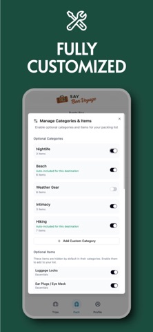 SayBonVoyage PackList screenshot