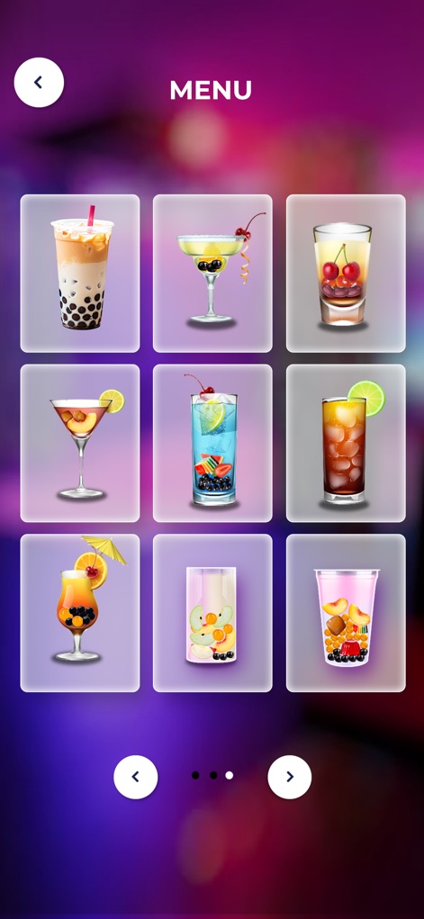 Boba Tea DIY: Bubble Tea - Esta vista muestra un extenso menú de creaciones, destacando la variedad de **diseños de bebidas** preestablecidos y los distintos **estilos de vasos y copas** que la aplicación ofrece.