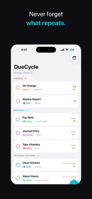 DueCycle: Recurring Tasks screenshot 1