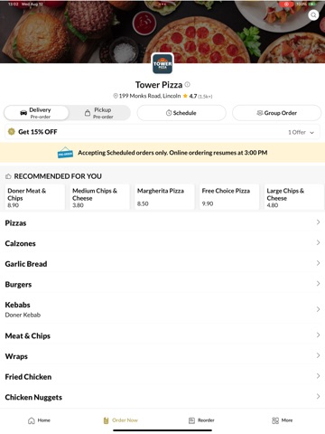 Tower Pizza. iPad screenshot
