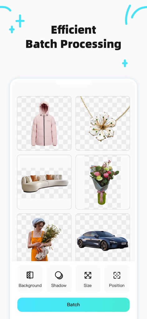 CocoAI - BG Remover - Witness the app's efficient batch processing, allowing users to apply uniform background changes and shadow effects to multiple images simultaneously.