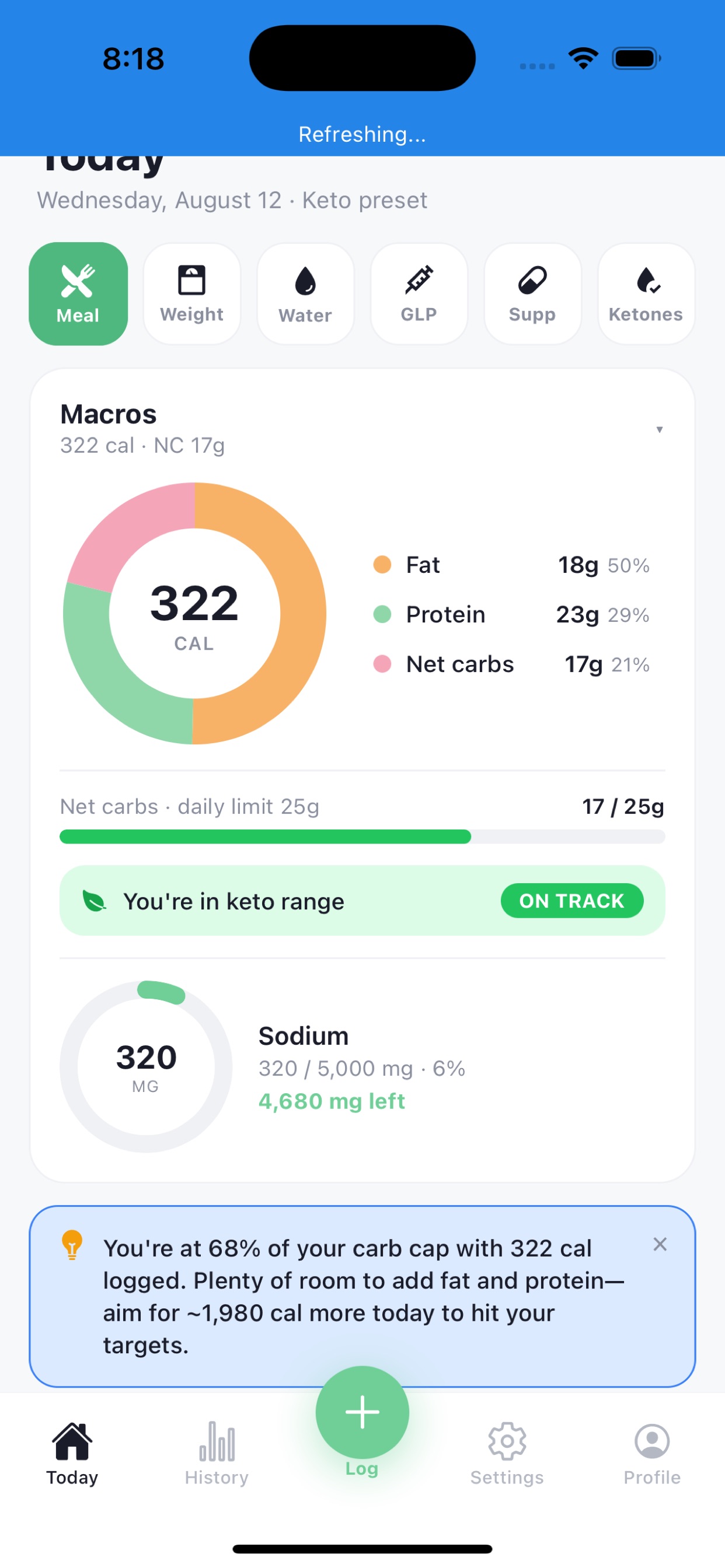Screenshot 1 of MacroSnap: AI Keto Tracker