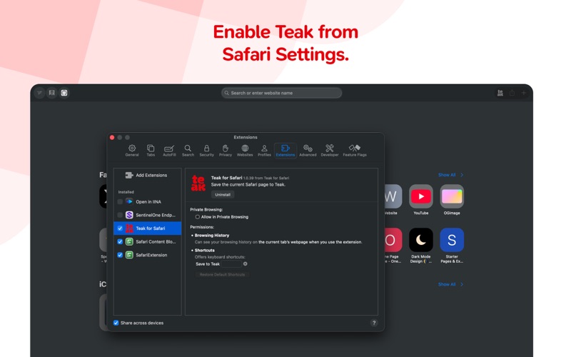 Teak for Safari screenshot