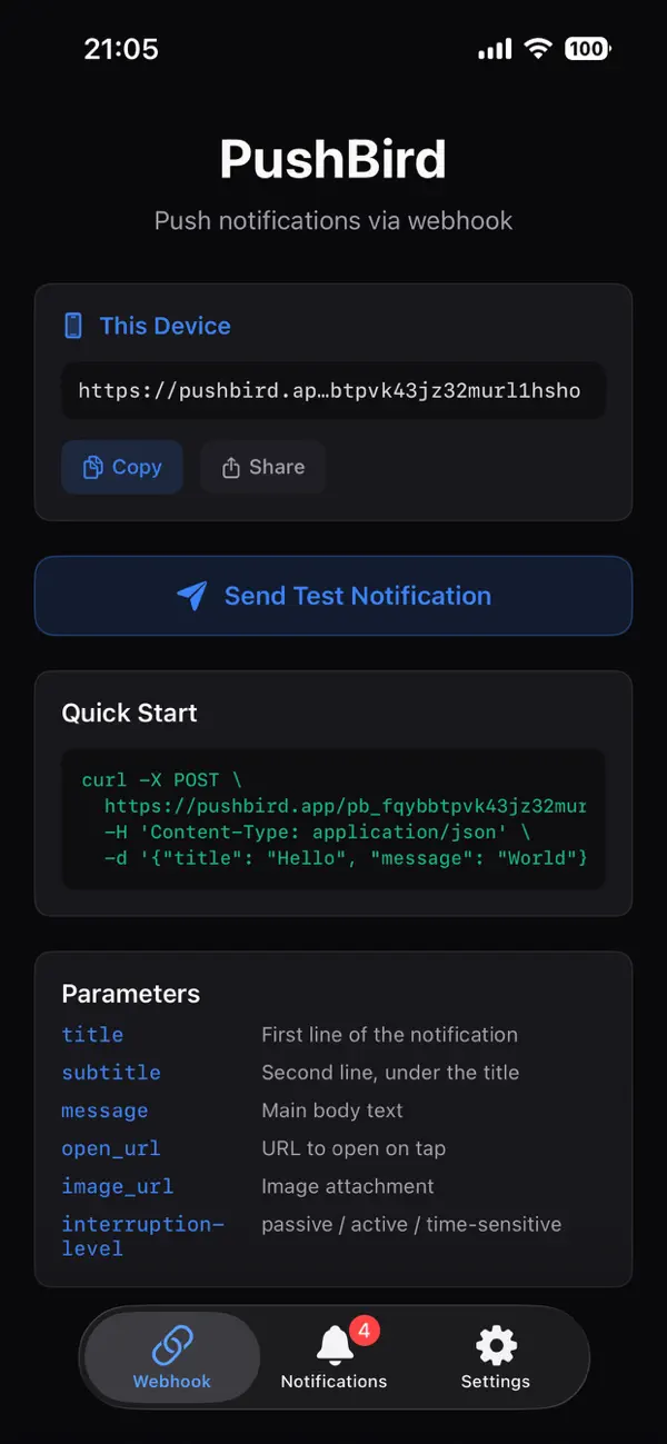 #1. PushBird - Push via Webhook (iOS) 作者: Anatolii Sukhonosov
