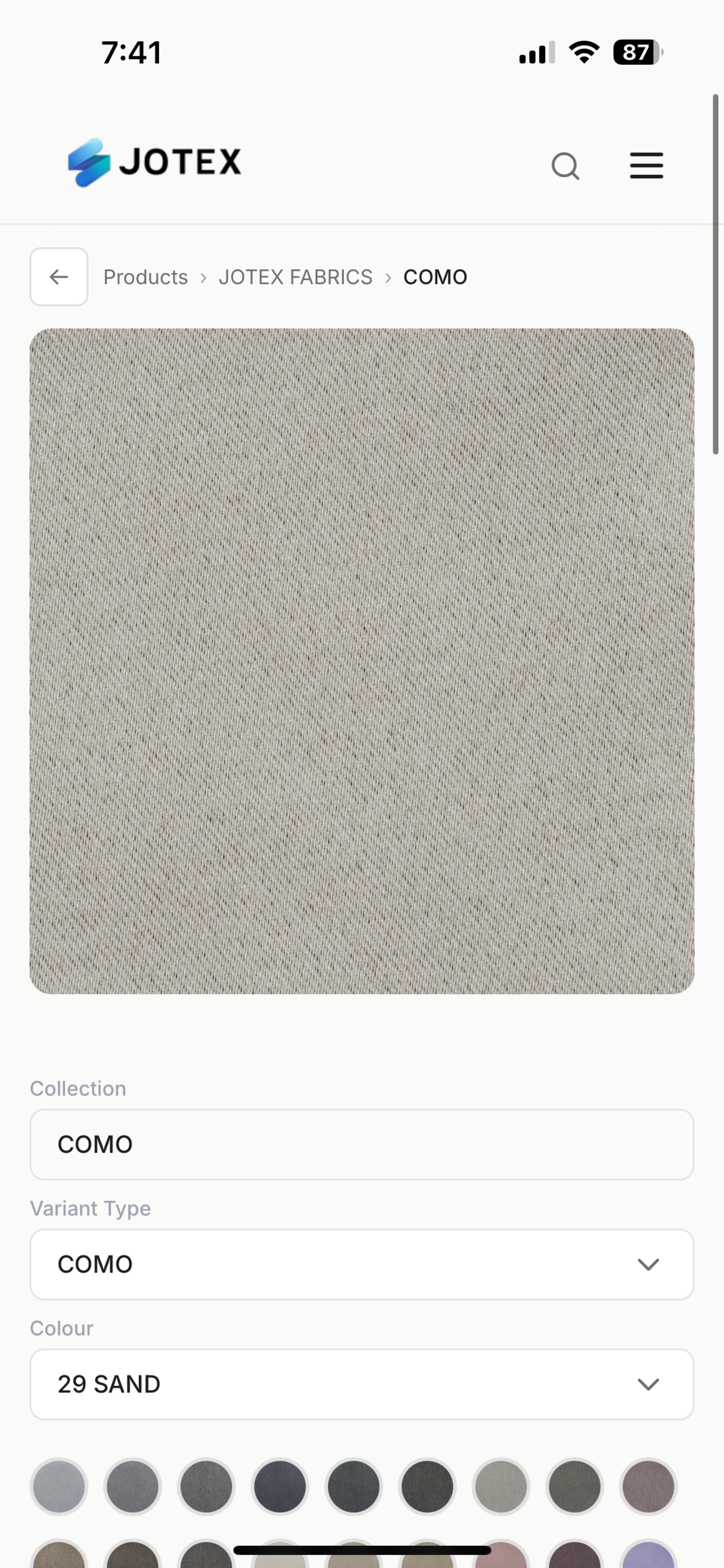 JOTEX Fabrics screenshot 2