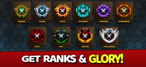 EvoWars.io - The app highlights a comprehensive progression system through diverse rank badges and a clear hierarchy for players to climb.