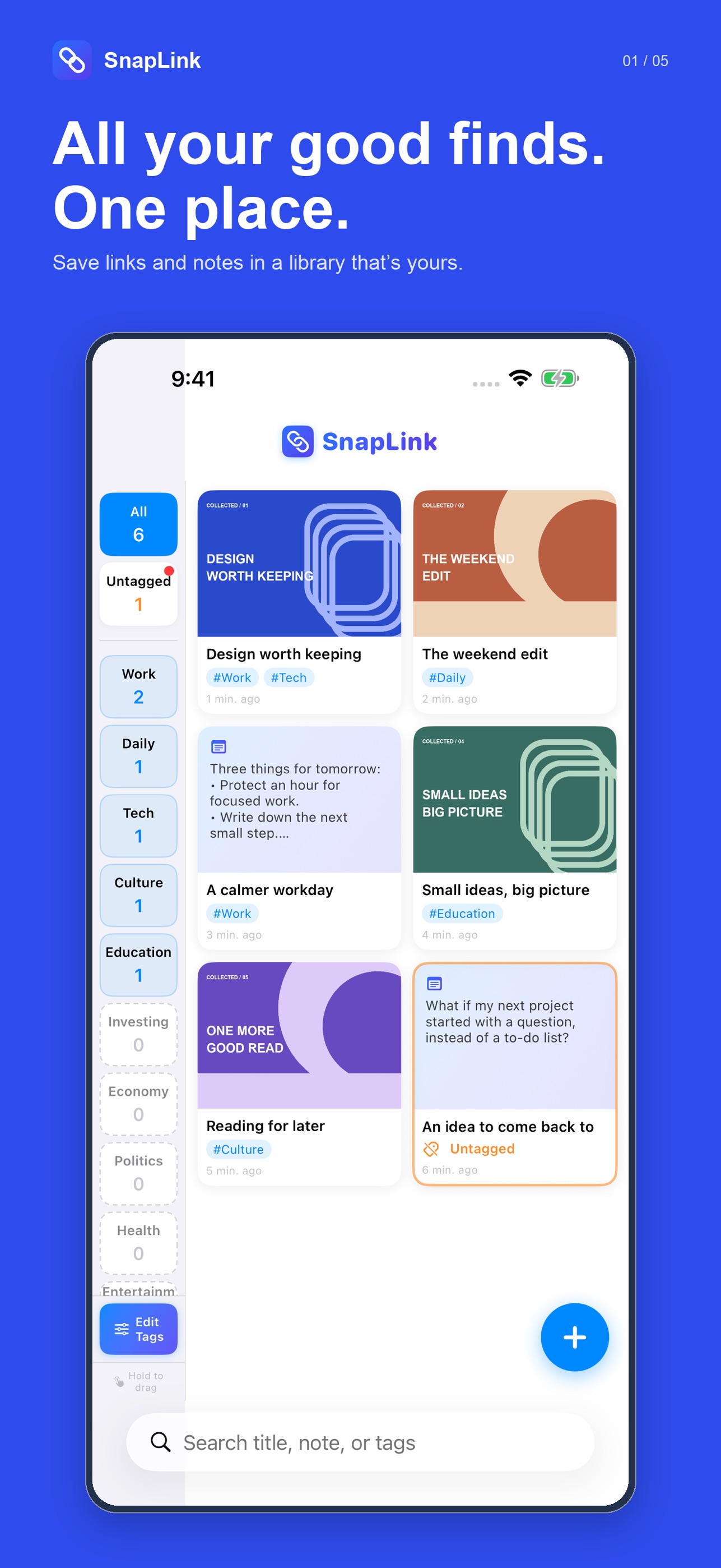 Screenshot 1 of SnapLink: Save & Tag Links