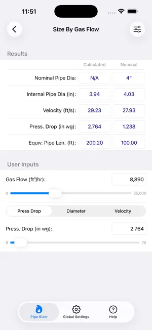 HVAC Pipe Sizer - Gas Plus screenshot 2