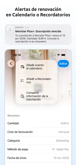 Captura de pantalla de SubList: Gestor Suscripciones en iPhone 4