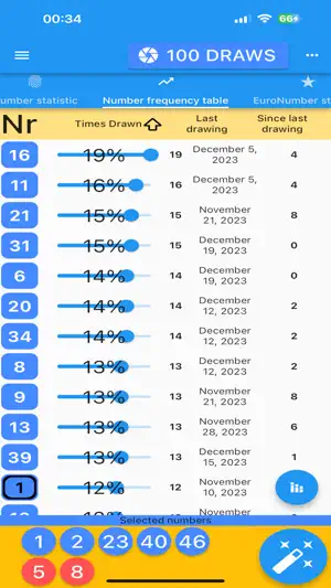 Eurojackpot results statistics screenshot 3
