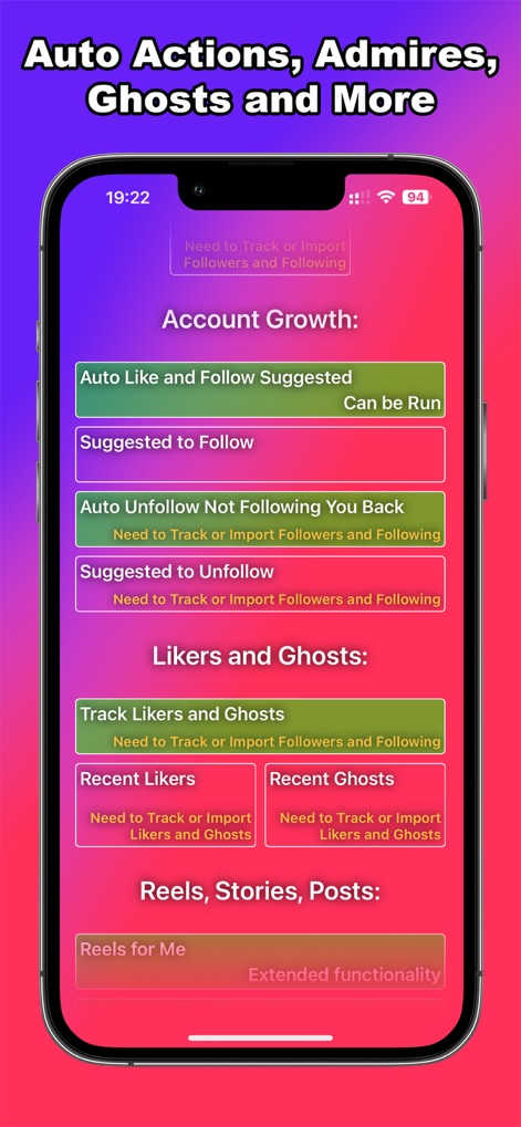 Followers: Unfollowers Tracker - The app empowers users with advanced automation, including "Auto Unfollow Not Following You Back" and tracking of "Recent Likers" to streamline growth.