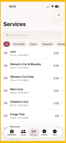Hairdresser CRM screenshot