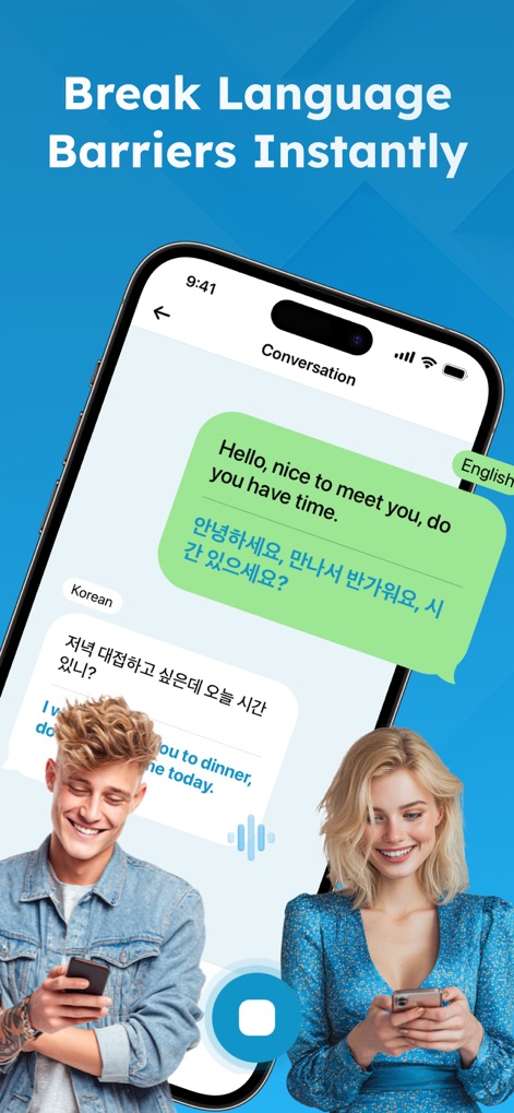Live Talk Translator - Discover how the interactive conversation mode displays dual-language speech bubbles and facilitates fluent dialogue between users.