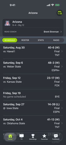 Arizona Football Schedules app screenshot