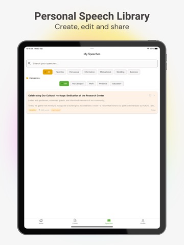 Speech Writer AI iPad screenshot