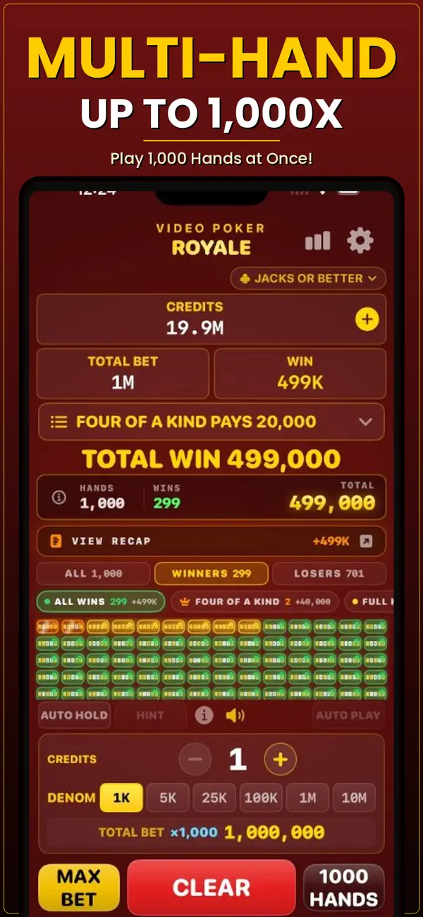 Screenshot #2 pour Video Poker Multi-Hand 1000x