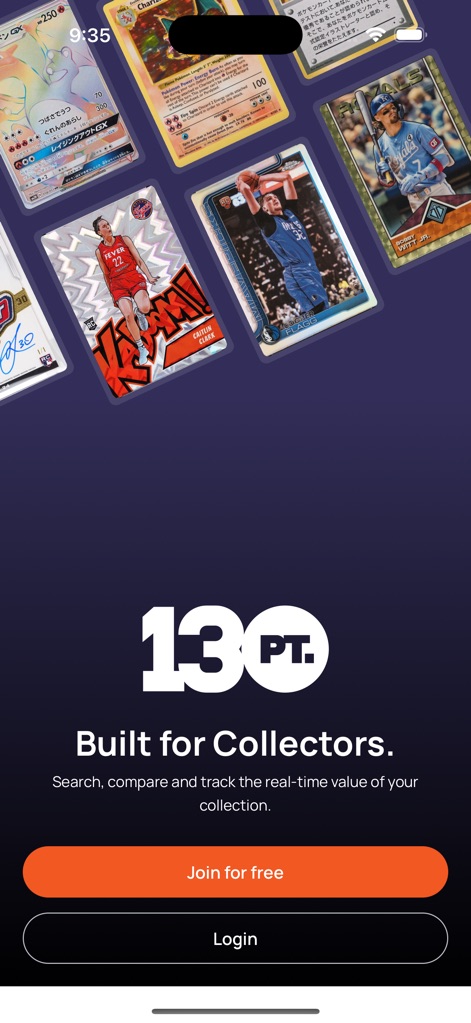 130 Point - Explore the intuitive onboarding screen, showcasing the prominent '130 PT' logo and clear 'Join for free' and 'Login' options.