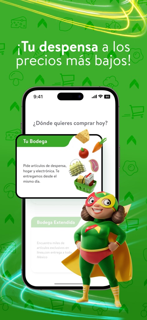 Bodega Aurrera En Línea - L'interfaccia iniziale propone agli utenti di selezionare tra 'Tu Bodega' per acquisti locali con consegna rapida e 'Bodega Extendida' per un catalogo più ampio, distinguendo chiaramente le opzioni di shopping con i loro rispettivi descrittori.