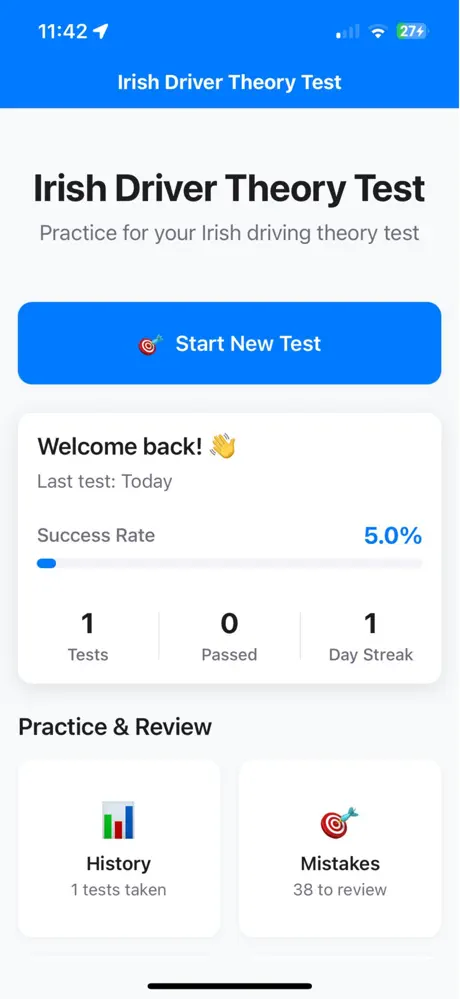 Irish Driver Theory Test main screen screenshot