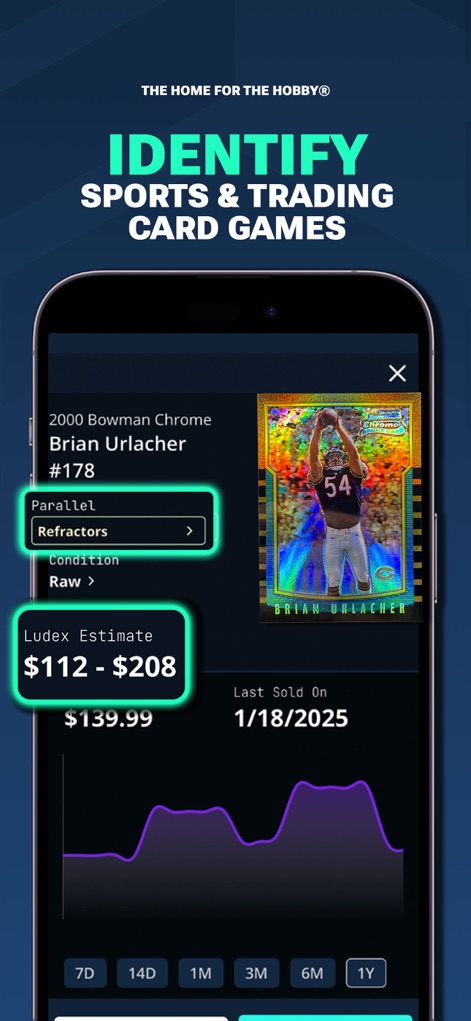 LUDEX Sports Card Scanner +TCG - The app accurately identifies intricate card details like "Parallel" variations and provides a precise "Ludex Estimate" of its current market worth.