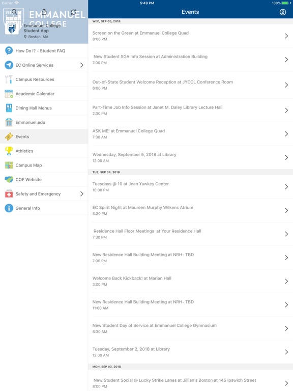 Emmanuel College Student App iPad screenshot 3 - Business app