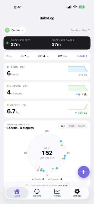 BabyLog: Feed & Diaper Tracker screenshot 1