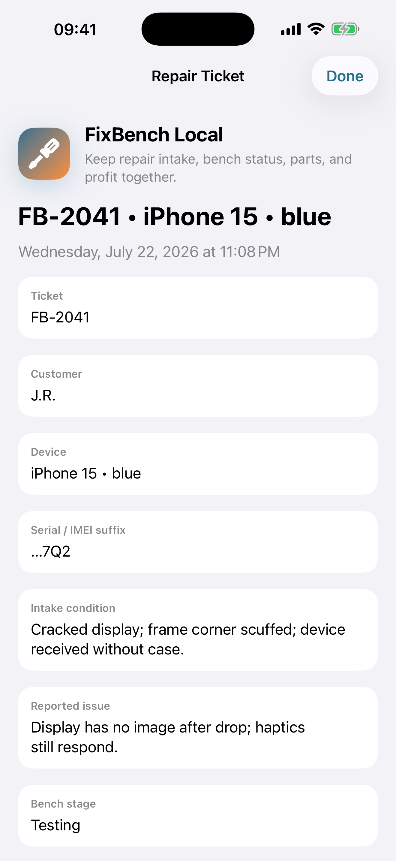FixBench Repair Tickets screenshot 3