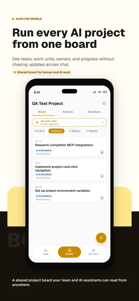 Agiflow iPhone project board showing task progress